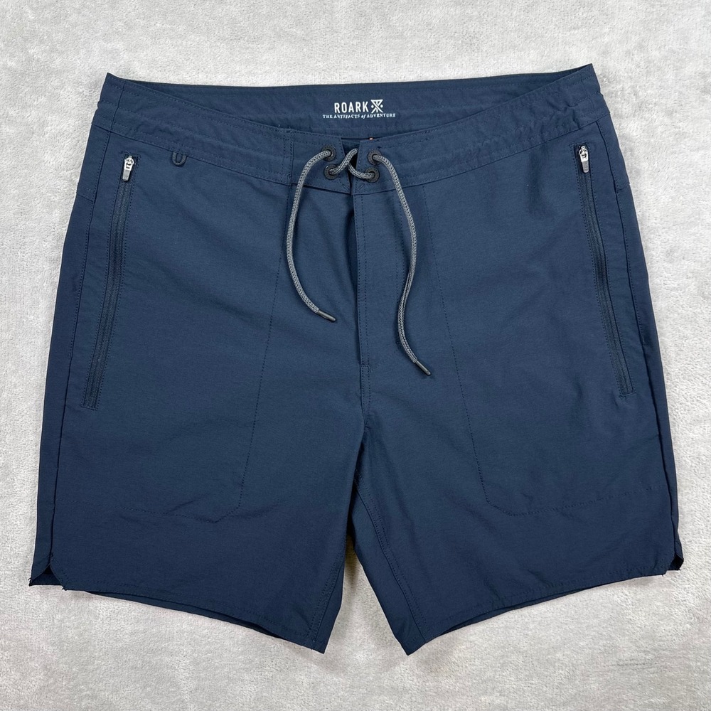 Roark Layover 2.0 Shorts Men 32 Navy Blue Adventure Travel Stretch Utility Beach